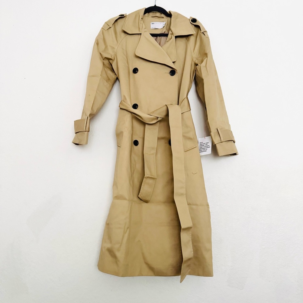 ASOS DESIGN Longline Trenchcoat in Khaki Size 8 Tall - Picture 6 of 16